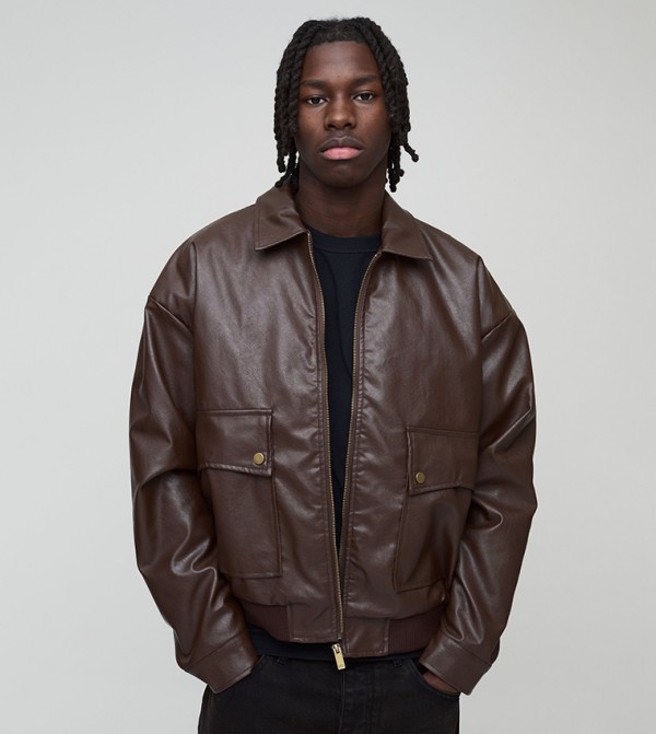 PU Oversized Western Bomber Jacket
