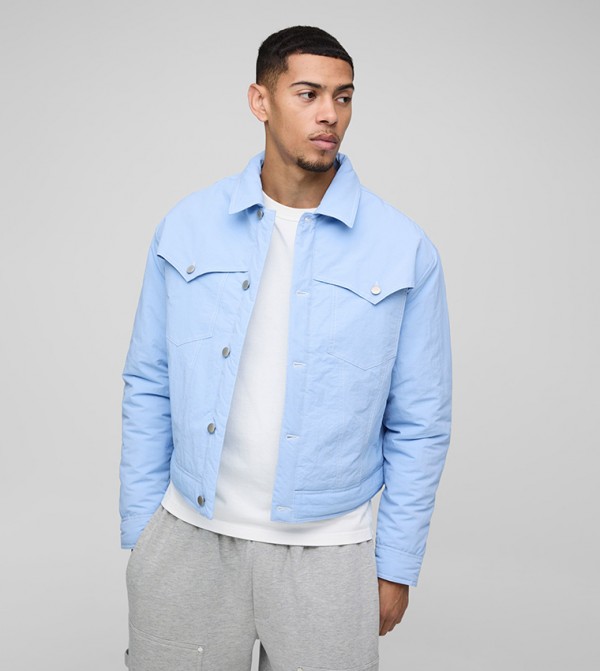 Boxy Nylon Contrast Stitch Western Trucker Jacket