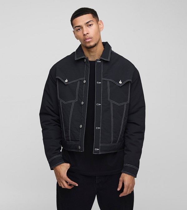 Boxy Nylon Contrast Stitch Western Trucker Jacket