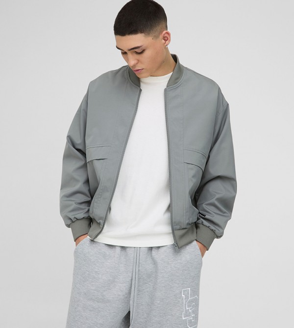 Seam Detail Nylon Oversized Bomber Jacket