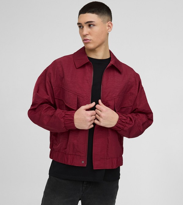 Peached Nylon Pocket Oversized Harrington Jacket