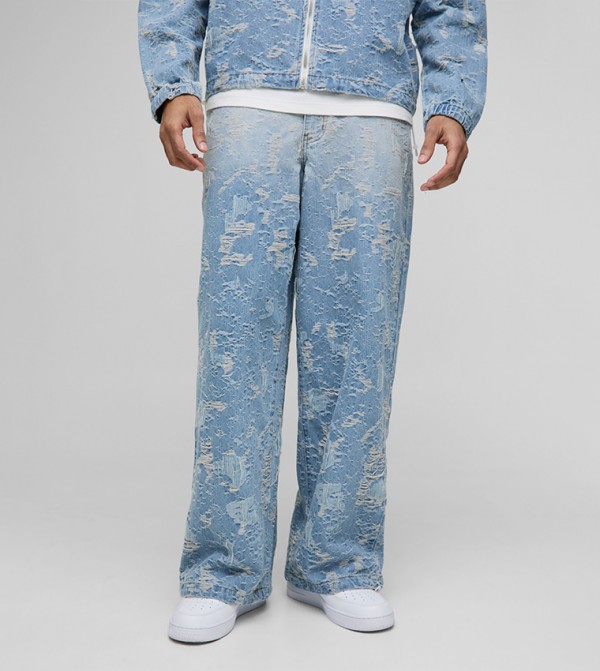 Distressed Mid Rise Straight Fit Jeans