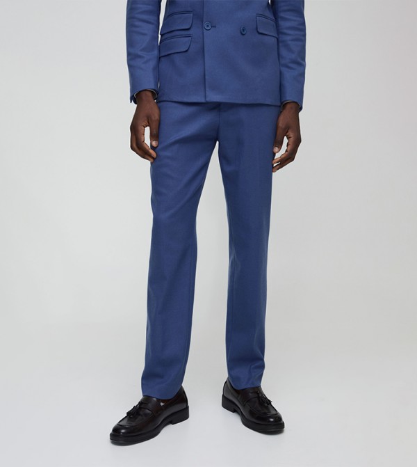 Solid Mid Rise Slim Fit Formal Trousers