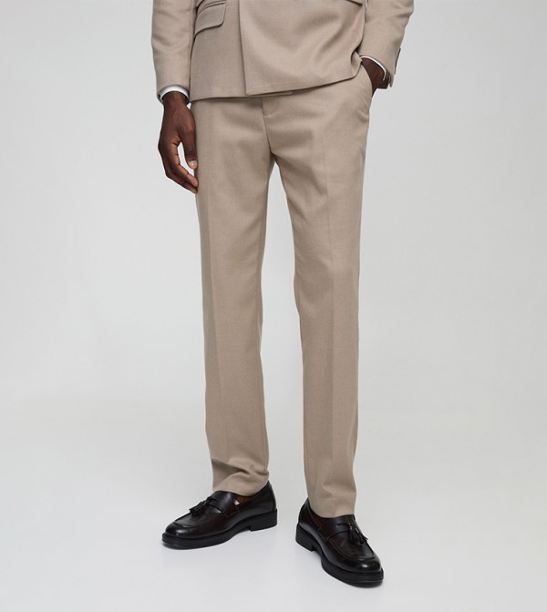 Solid Mid Rise Slim Fit Formal Trousers