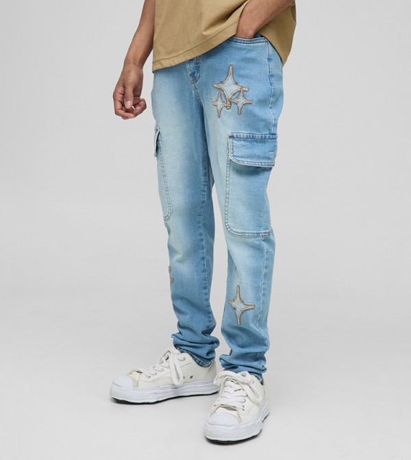 Star Appliqued Cargo Skinny Fit Jeans