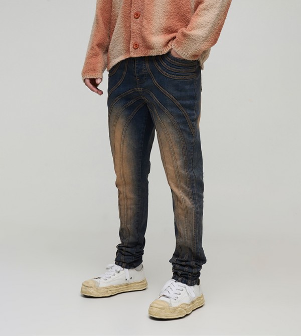 Stacked Washed Paneled Biker Skinny Fit Jeans