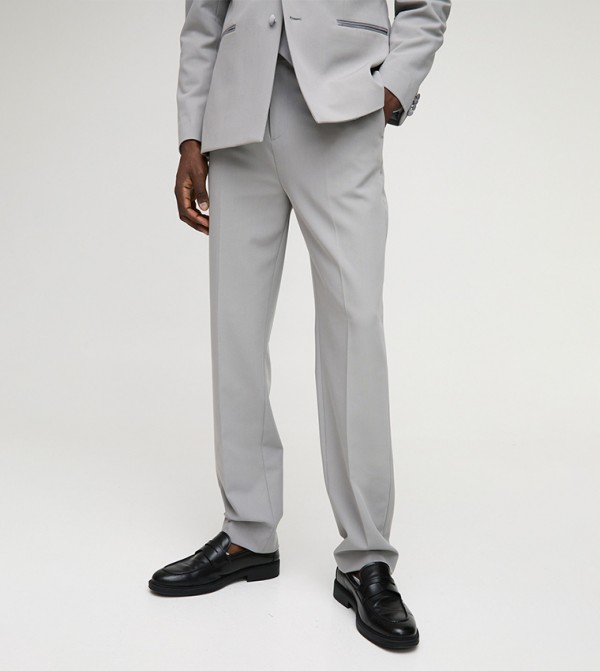 Solid Mid Rise Straight Fit Formal Trousers