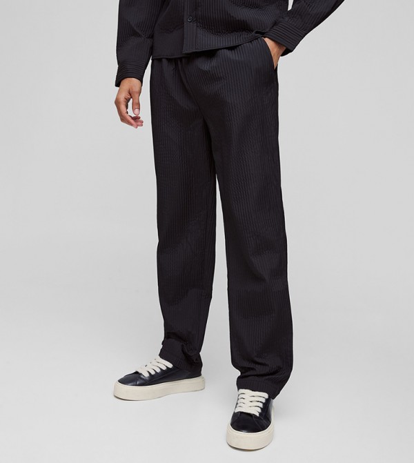 Straight Fit Elastic Waist Technical Pleat Trousers