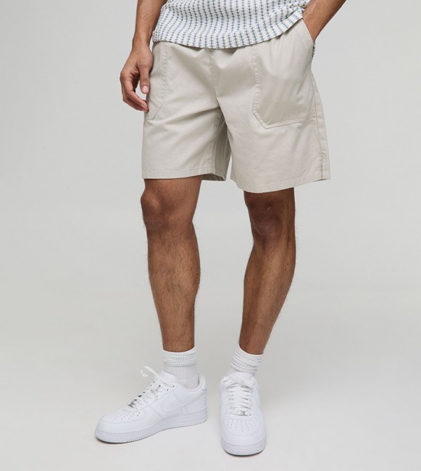 Elastic Baggy Twill Split Hem Shorts