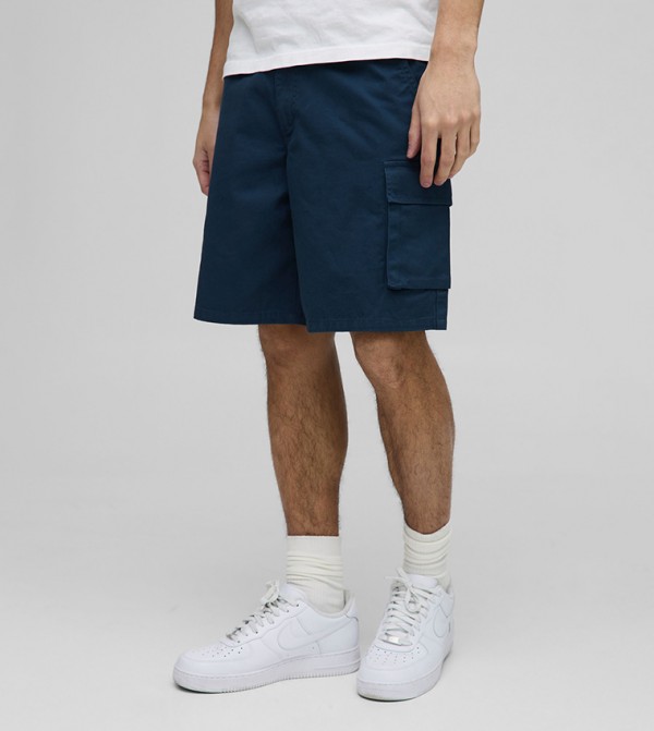 Fixed Waist Baggy Fit Twill Cargo Shorts