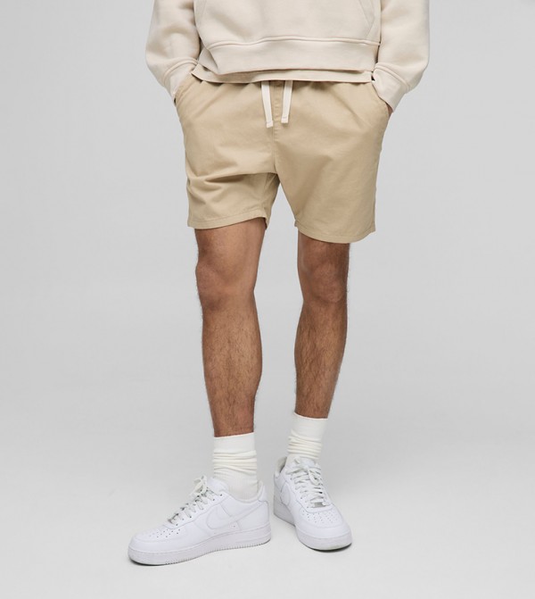 Elastic Waist Slim Fit Twill Shorts