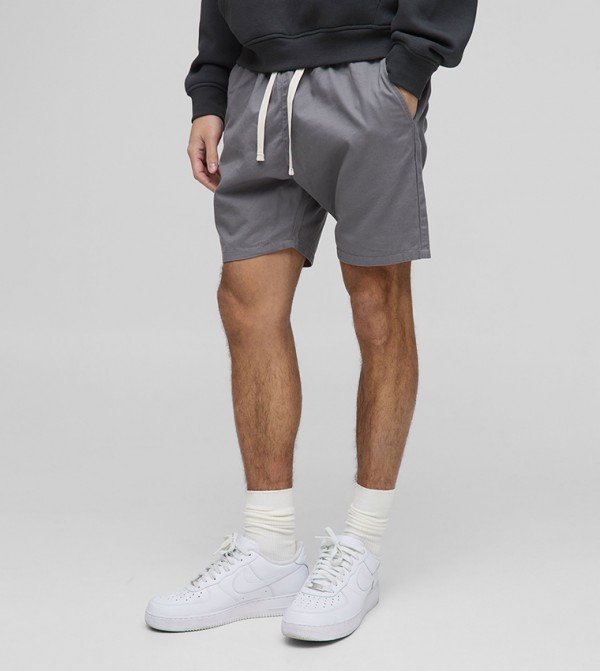 Elastic Waist Slim Fit Twill Shorts
