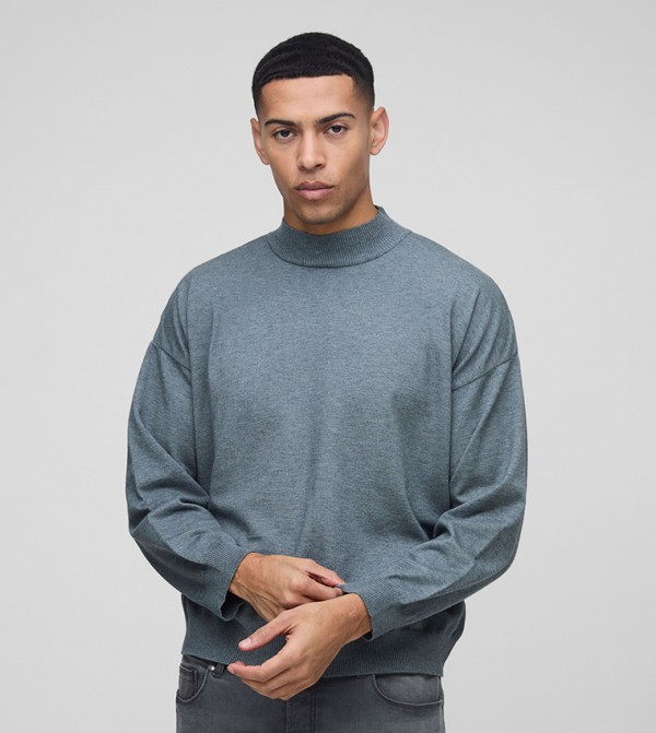 Relaxed Mock Neck Knitted Jumper