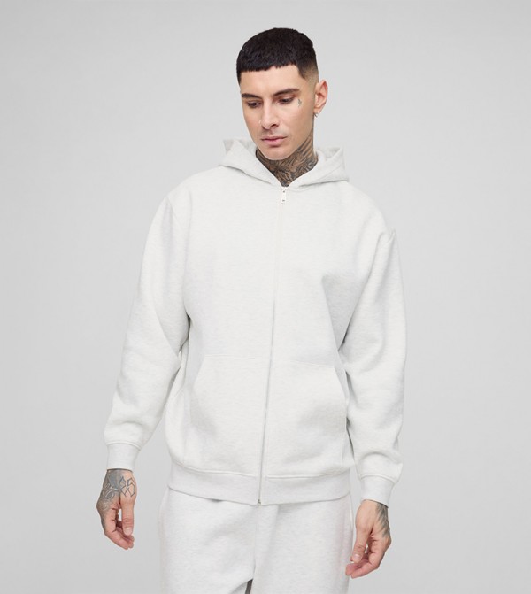 Tall Solid Zip-Through Oversized Hooded Jacket