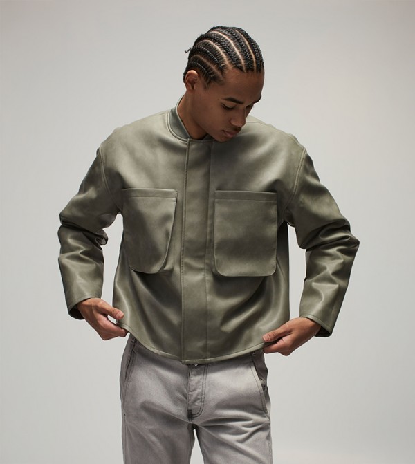 Matte PU Long Sleeves Bomber Jacket