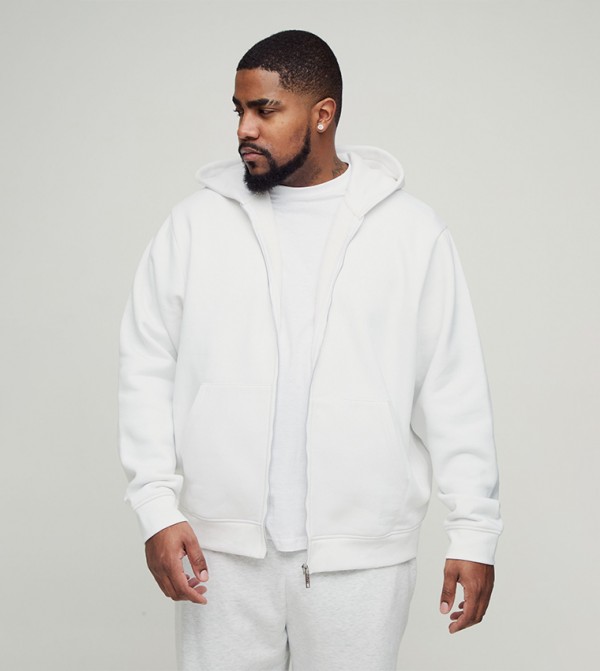 Solid Zip-Through Oversized Hooded Jacket