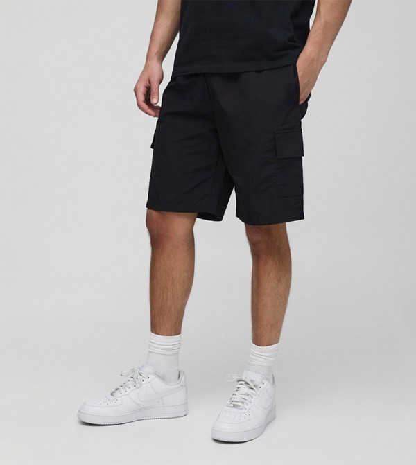 Mid Rise Crinkle Nylon Cargo Shorts