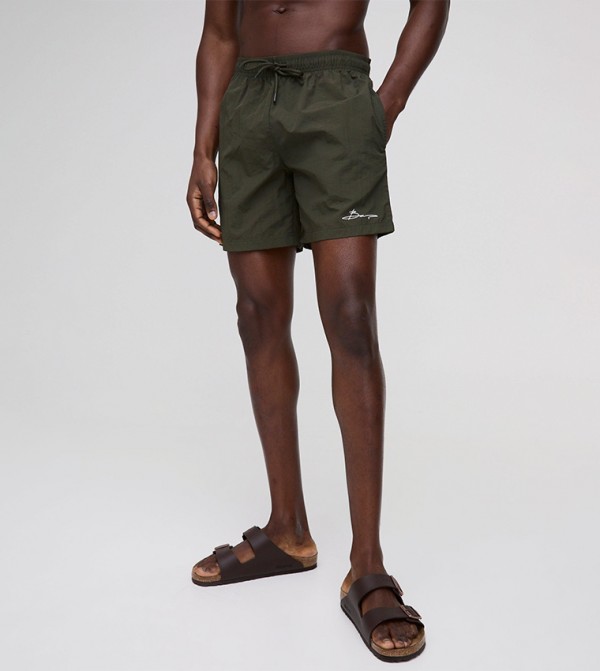 Embroidered Crinkle Nylon Shorts
