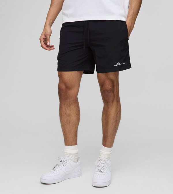 Elastic Waist Relaxed Crinkle Nylon Embroidery Shorts