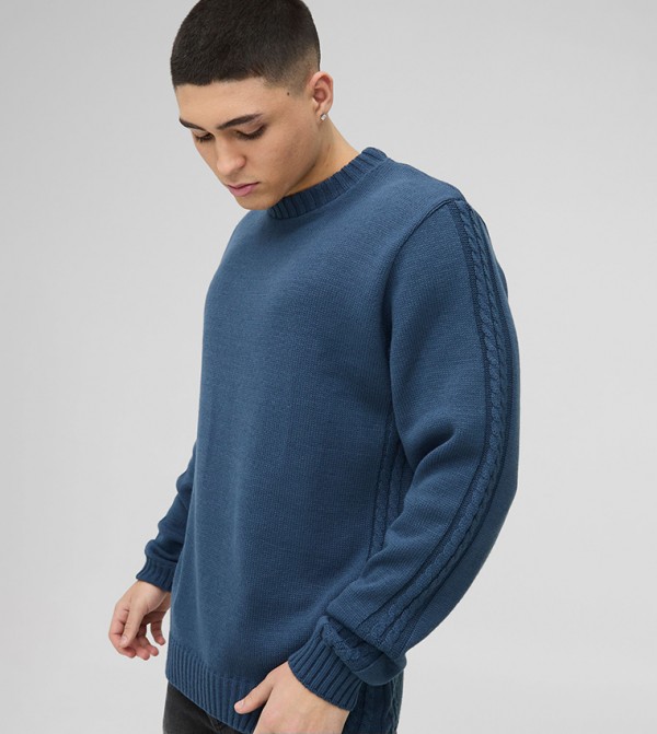 Regular Fit Cable Knit Seam and Hem Jumper