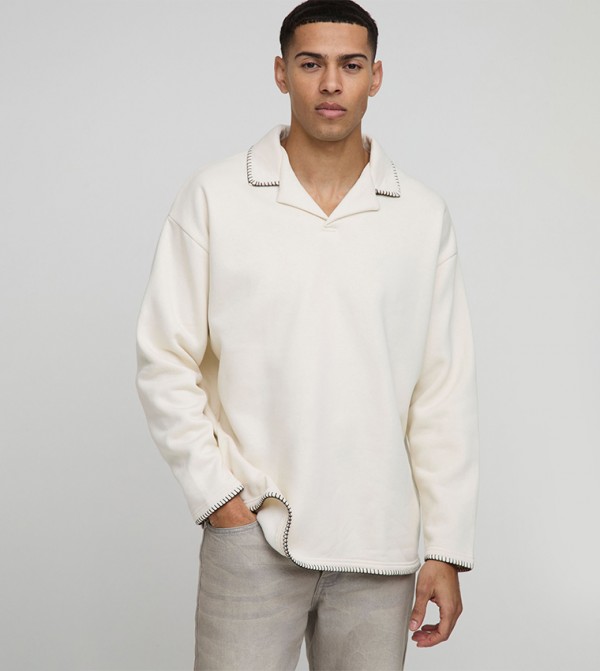 Blanket Stitch Oversized Revere Collar T-Shirt