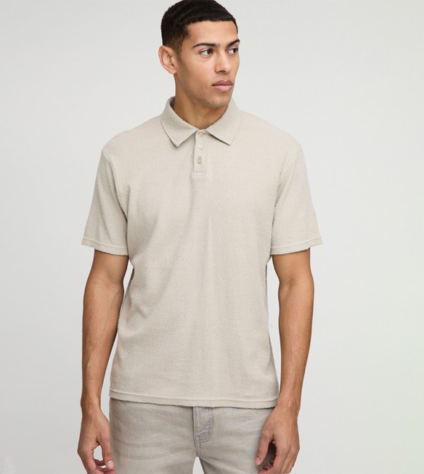 Natural Texture Concealed Placket Polo T-Shirt