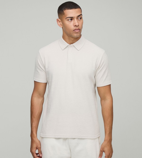 Textured Concealed Placket Polo T-Shirt