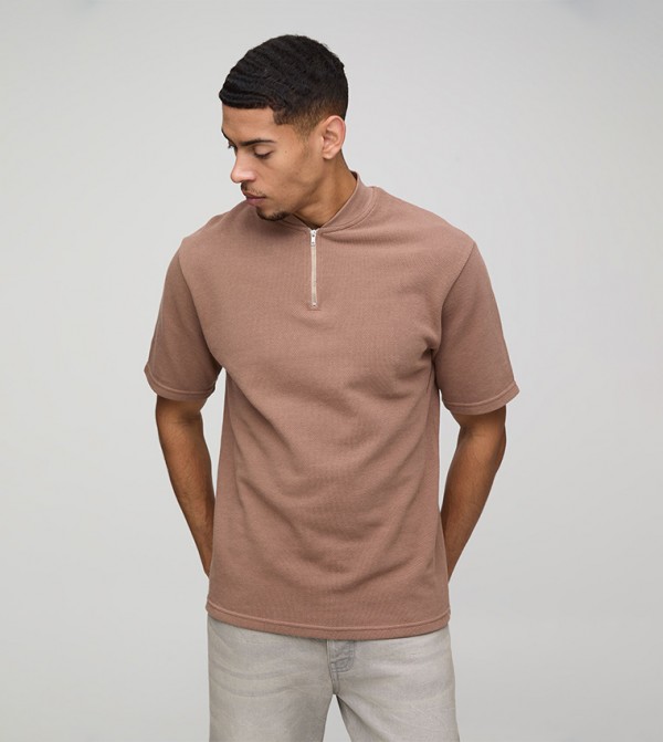 Heavy Pique Stand Collar T-Shirt