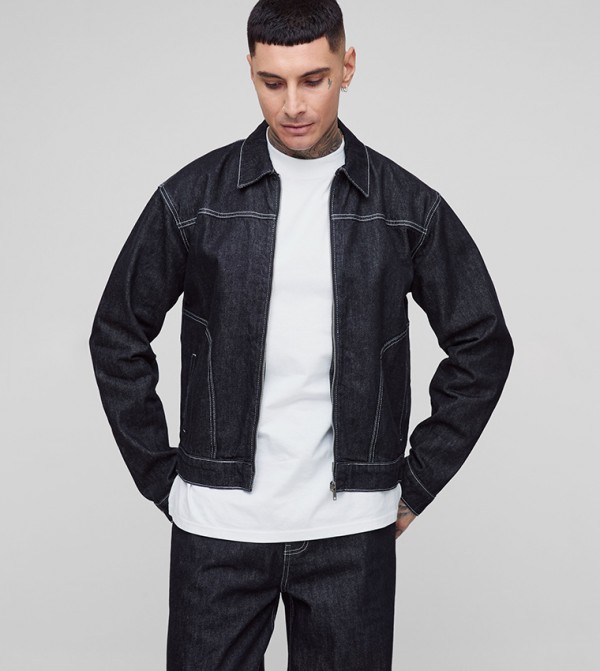 Tall Boxy Contrast Stitch Denim Jacket
