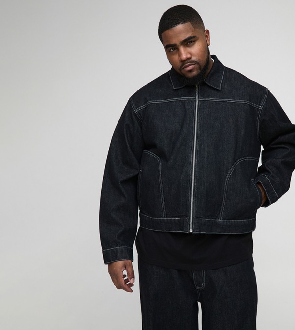 Plus & Tall Boxy Contrast Stitch Denim Jacket