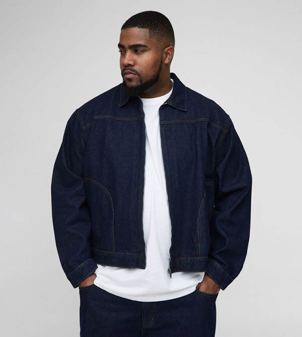 Plus & Tall Boxy Contrast Stitch Denim Jacket