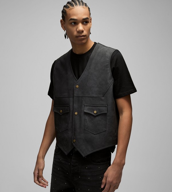 Washed Tumbled PU Western Gilet