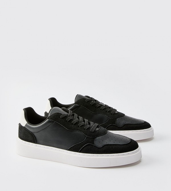 Contrast Suede Lace-Up Sneakers