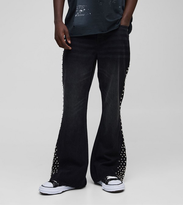 Embellished Seam Gusset Relaxed Flared Jeans