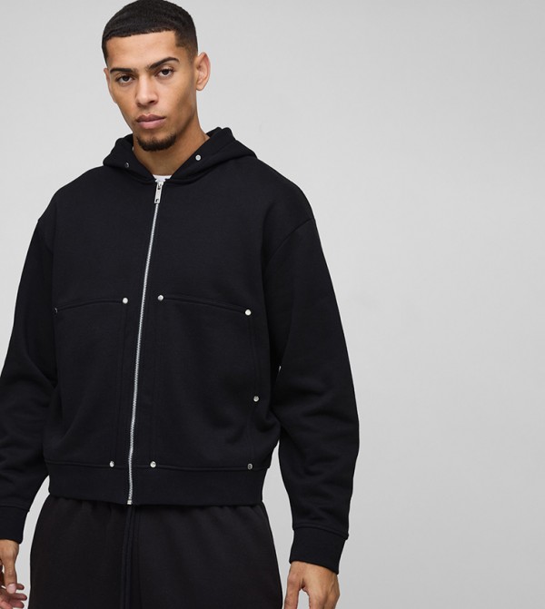 Zip Through Carpenter Oversized Hooded Jacket