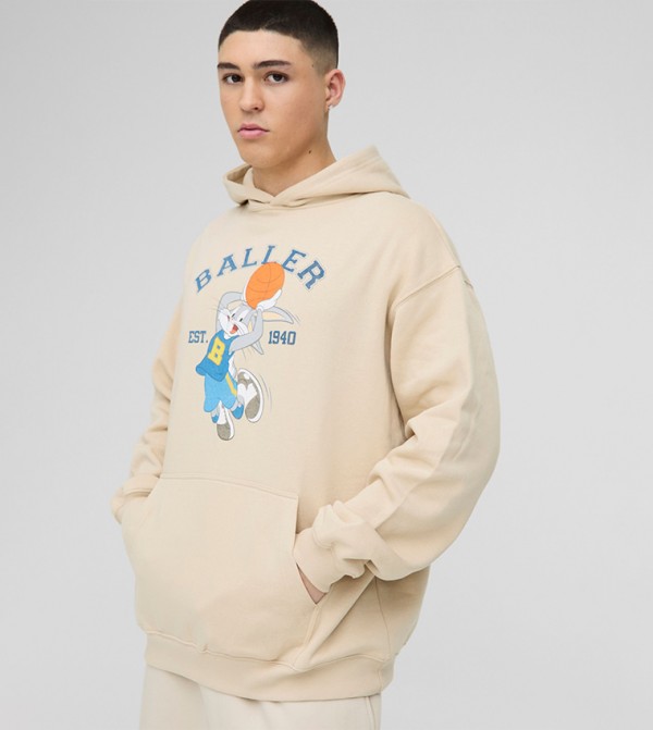 Bugs Bunny Varsity Print Oversized Hoodie