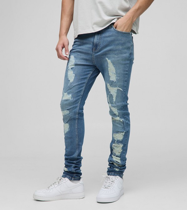 Skinny Stretch Washed Stacked Ripped Jeans