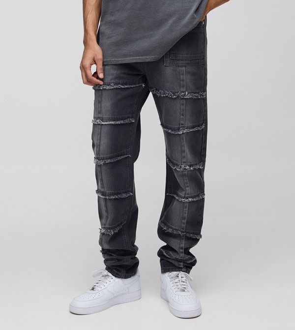Rigid Stacked Distressed Seam Detail Slim Fit Jeans