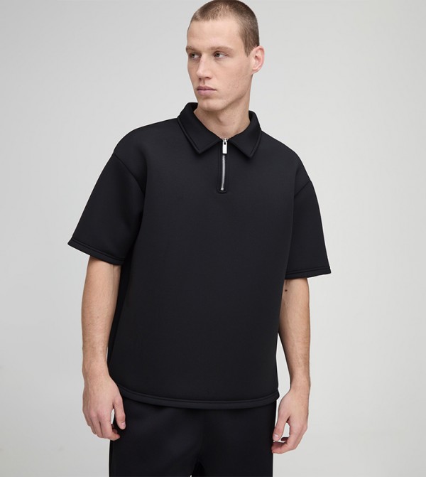 Short Sleeves Bonded Scuba Oversized Polo T-Shirt