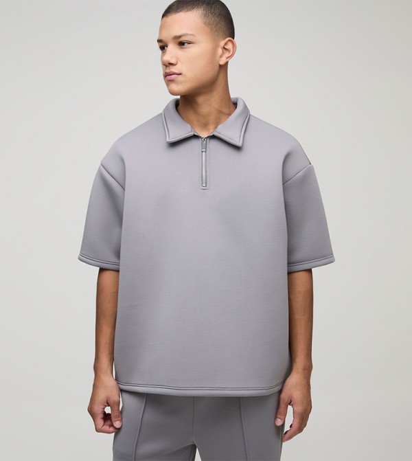 Short Sleeves Bonded Scuba Oversized Polo T-Shirt