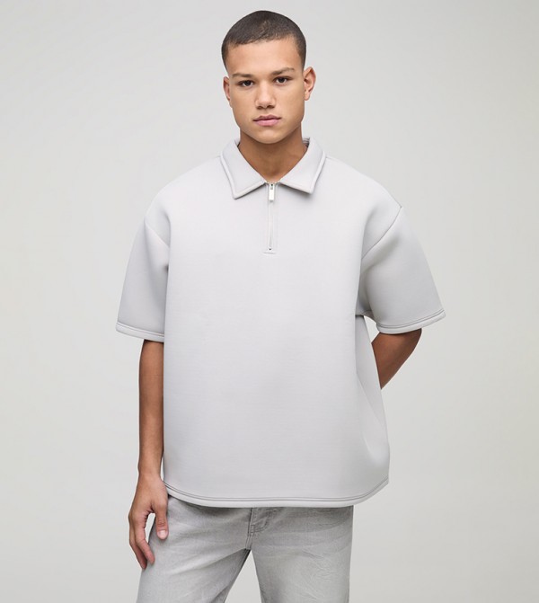 Short Sleeves Bonded Scuba Oversized Polo T-Shirt