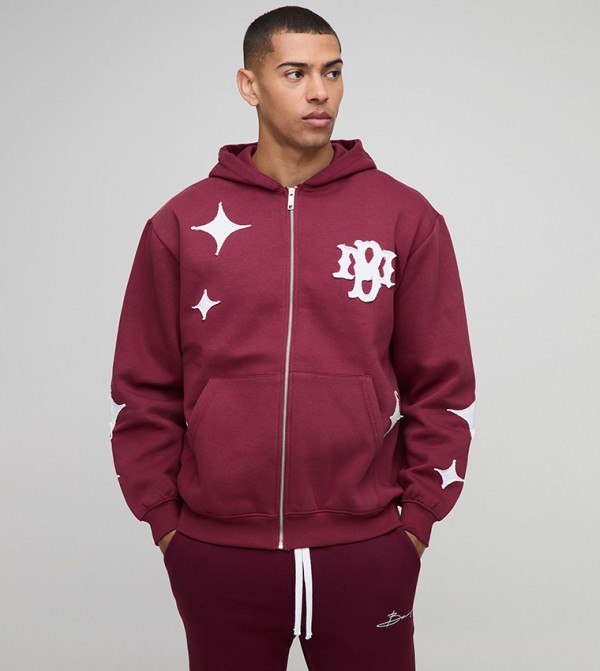 Star Appliqued Oversized Zip-Through Jacket