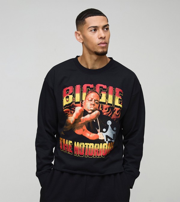 Biggie Raw Hem Print Oversized Sweatshirt
