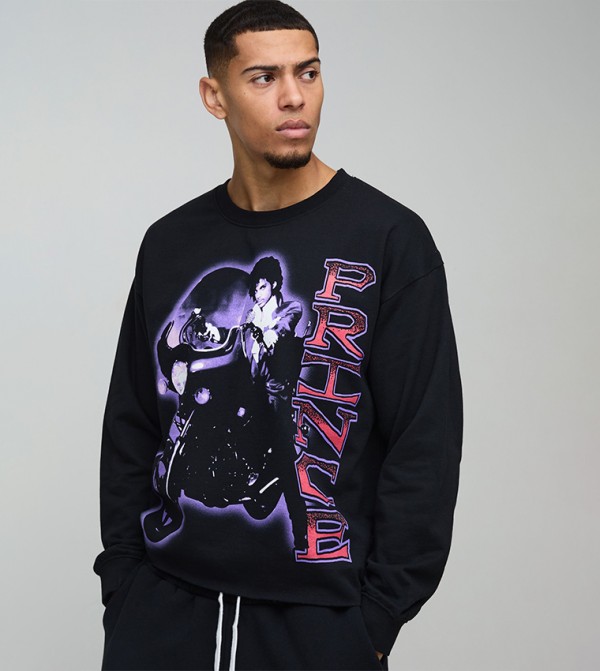 Prince Raw Hem Print Oversized Sweatshirt