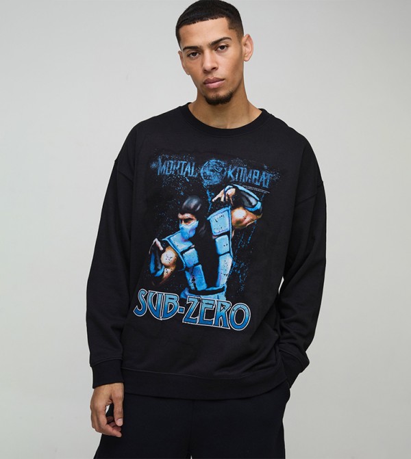 Mortal Kombat Sub Zero Print Oversized Sweatshirt