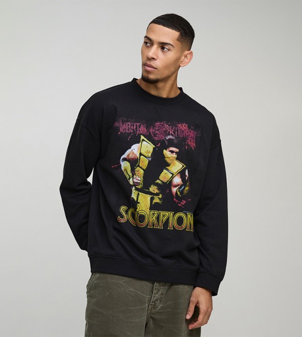 Mortal Kombat Scorpion Print Oversized Sweatshirt