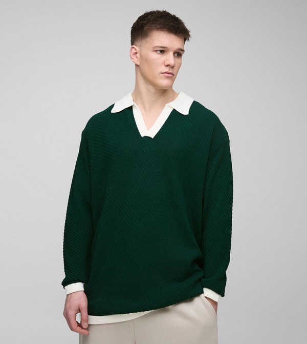 Tall Contrast Collar Knitted Polo Neck Oversized Jumper