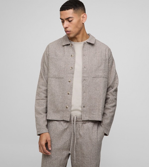 Herringbone Cargo Pocket Shacket