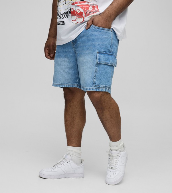 Plus & Tall Slim Fit Rigid Cargo Denim Shorts