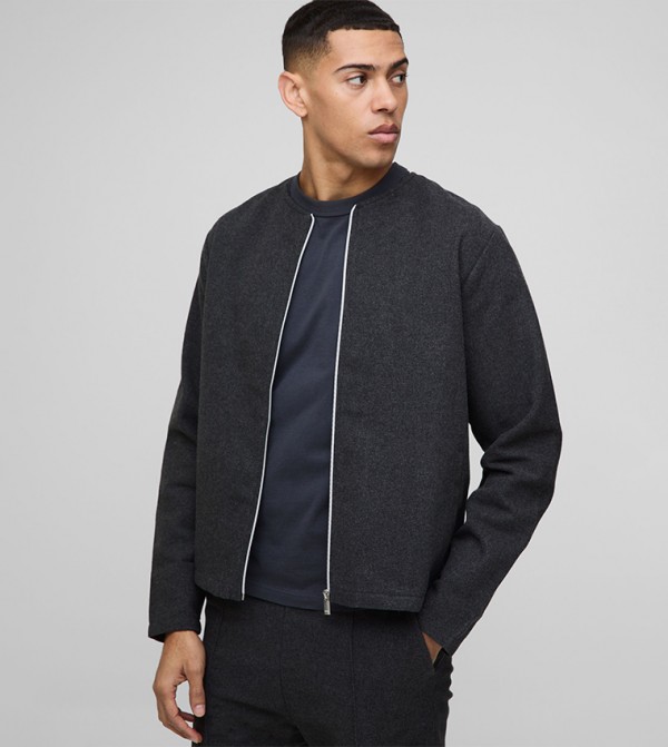 Brushed Zip Through Long Sleeves Jacket